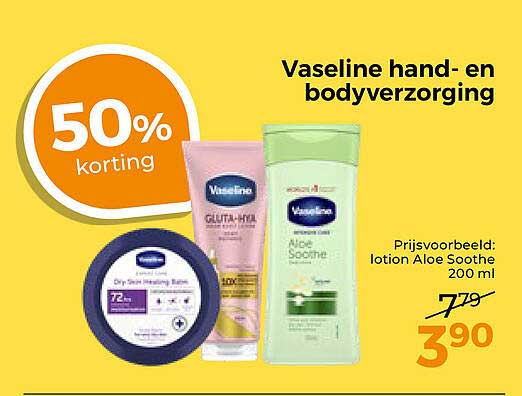 Vaseline hand- en bodyverzorging 50% korting