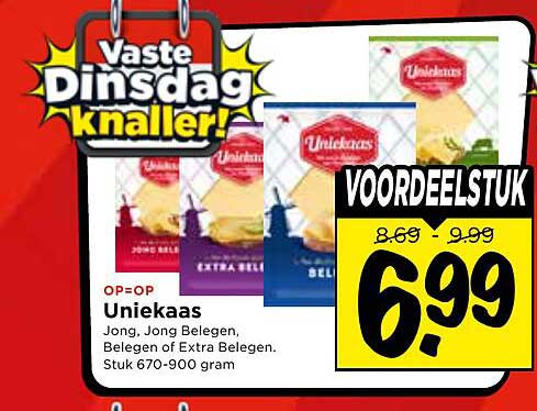 Vaste Dinsdag knaller! Uniekaas Jong, Jong Belegen, Belegen of Extra Belegen, stuk 670-900 gram VOORDEELSTUK