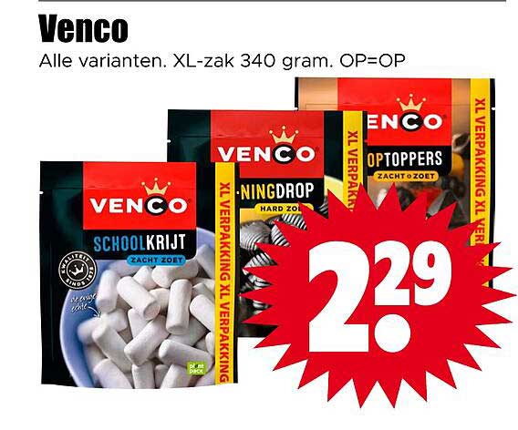 Venco Alle varianten. XL-zak 340 gram. OP=OP