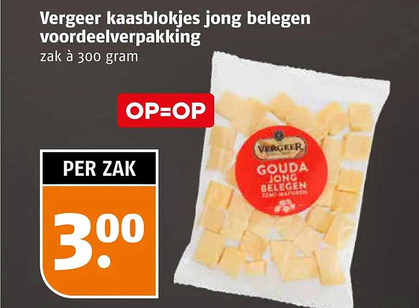 Vergeer kaasblokjes jong belegen voordeelverpakking zak à 300 gram OP=OP