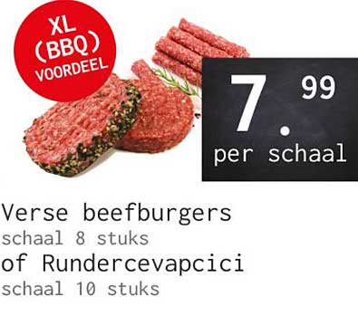 Verse beefburgers schaal 8 stuks of Rundercevapcici schaal 10 stuks XL BBQ VOORDEEL