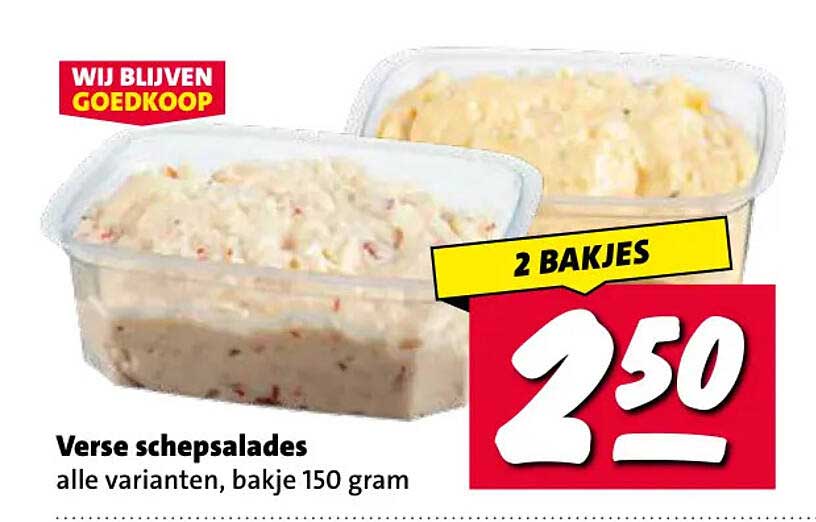 Verse schepsalades alle varianten, bakje 150 gram 2 bakjes