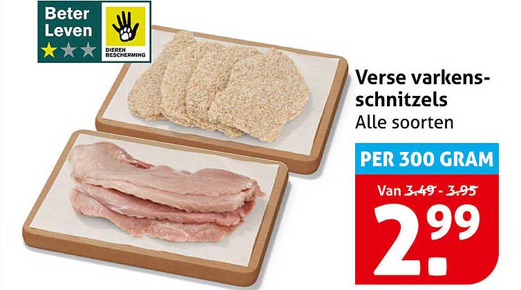Verse varkensschnitzels Alle soorten PER 300 GRAM