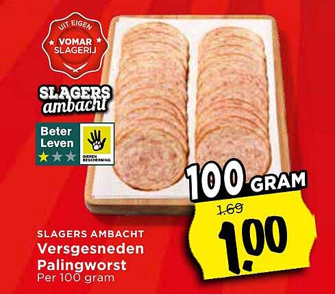 Versgesneden Palingworst Per 100 gram