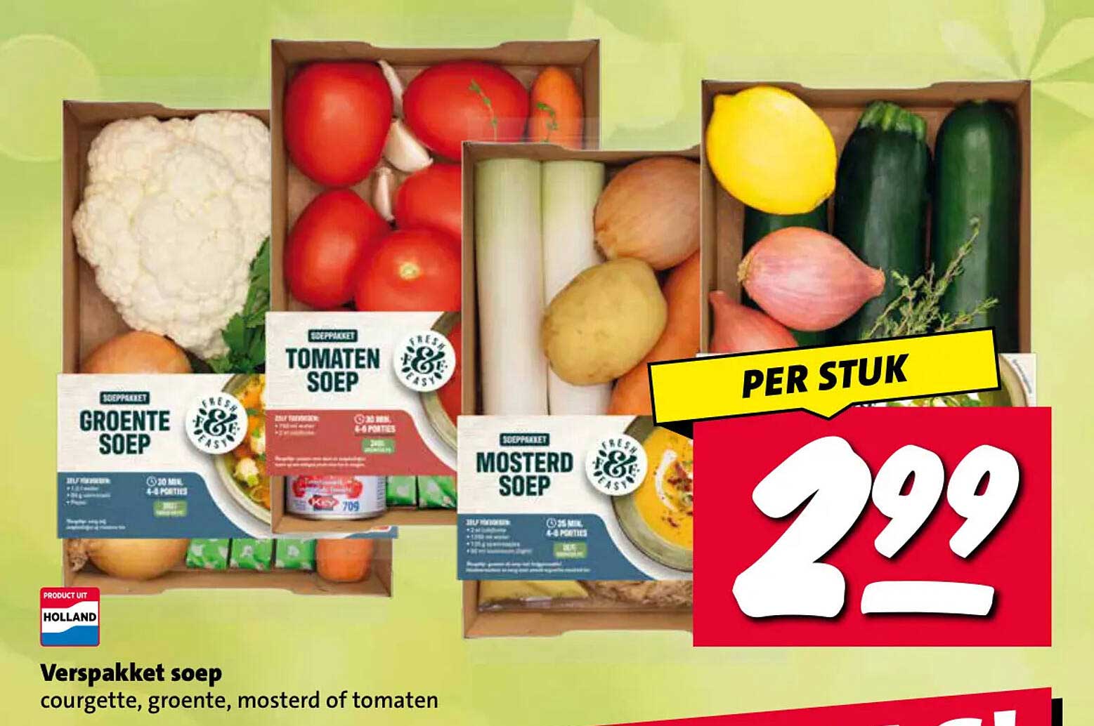 Verspakket soep courgette, groente, mosterd of tomaten PER STUK