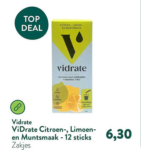 Vidrate ViDrate Citroen-, Limoen- en Muntsmaak - 12 sticks Zakjes
