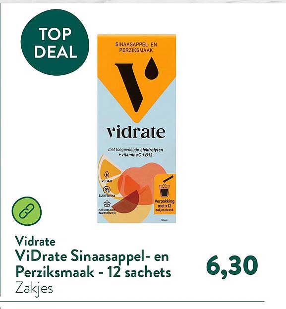 Vidrate ViDrate Sinaasappel- en Perziksmaak - 12 sachets Zakjes