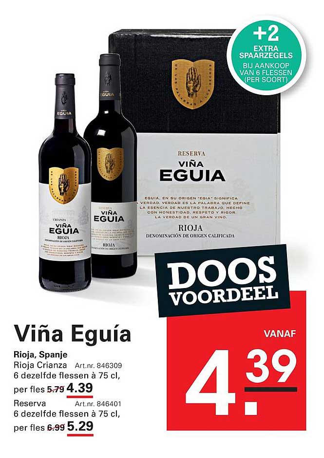 Viña Eguía Rioja, Spanje DOOS VOORDEEL +2 EXTRA SPAARZEGELS BIJ AANKOOP VAN 6 FLESSEN (PER SOORT)