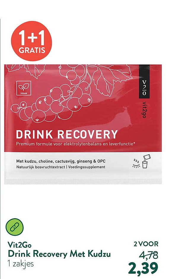 Vit2go Drink Recovery Met Kudzu 1 zakjes 1+1 gratis