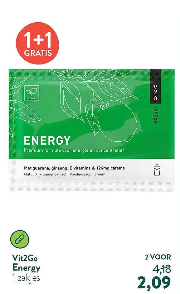 Vit2Go Energy 1 zakjes 1+1 GRATIS