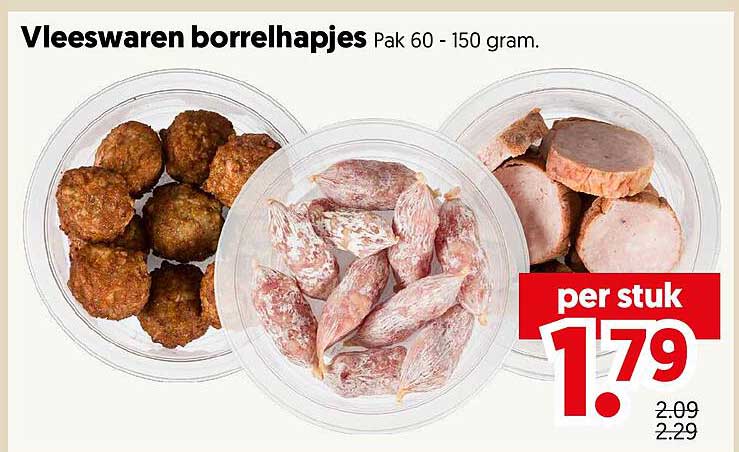 Vleeswaren borrelhapjes Pak 60 - 150 gram.