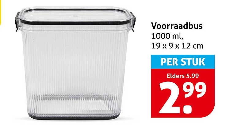 Voorraadbus 1000 ml, 19 x 9 x 12 cm PER STUK