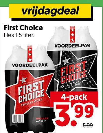 vrijdagdeal First Choice Fles 1.5 liter. 4-pack