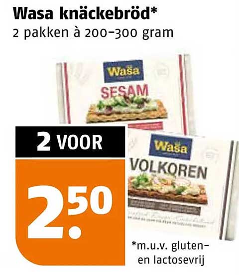 Wasa knäckebröd* 2 pakken à 200–300 gram 2 voor 2,50