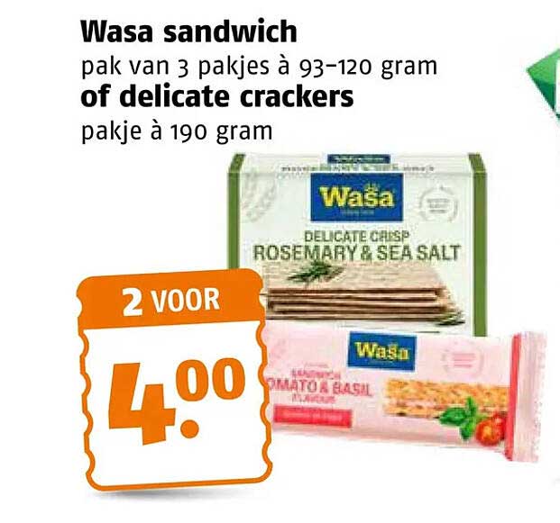 Wasa sandwich pak van 3 pakjes à 93-120 gram of delicate crackers pakje à 190 gram