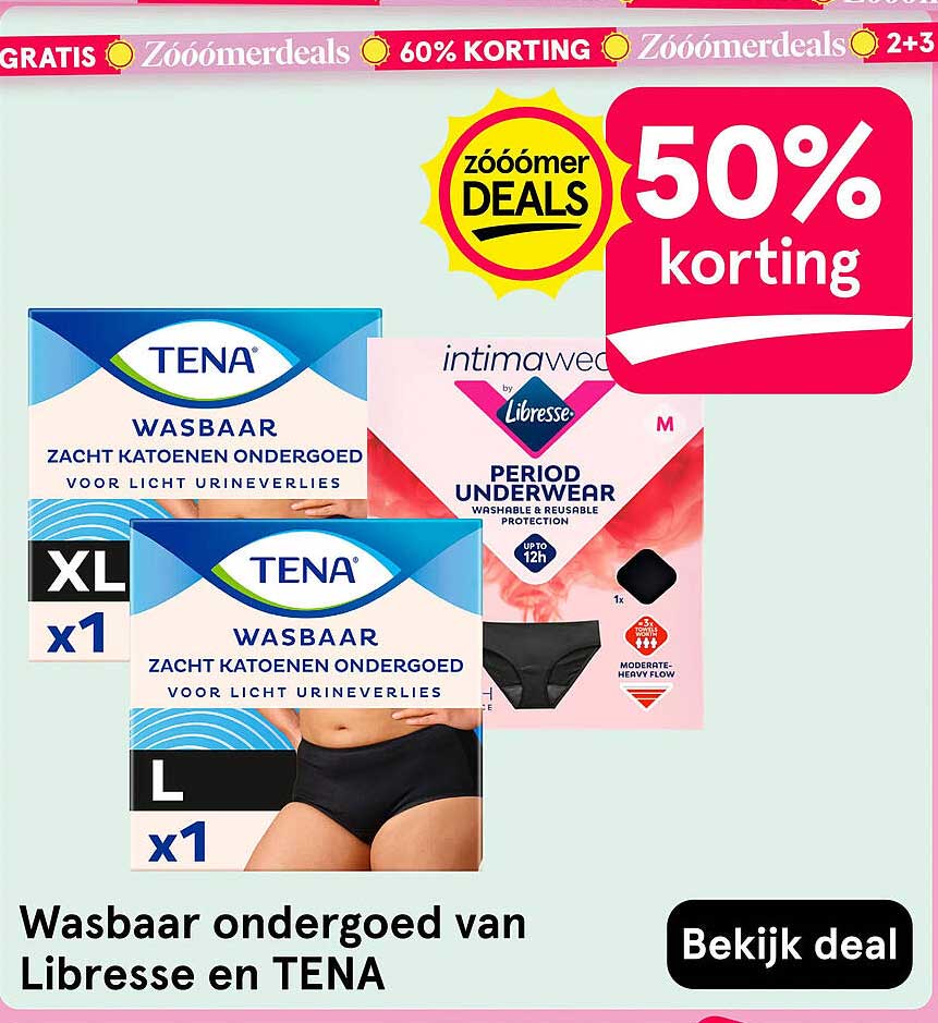 Wasbaar ondergoed van Libresse en TENA 50% korting