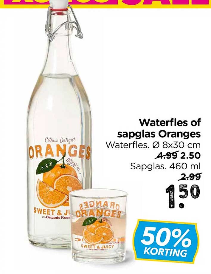 Waterfles of sapglas Oranges