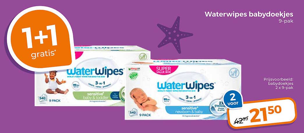 Waterwipes babydoekjes 9-pak 1+1 gratis