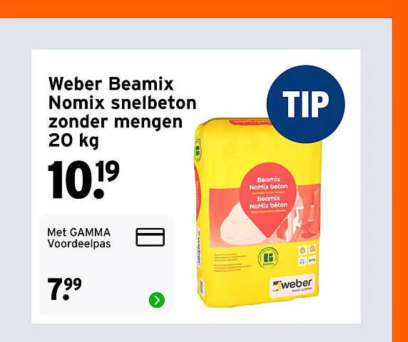 Weber Beamix Nomix snelbeton zonder mengen 20 kg