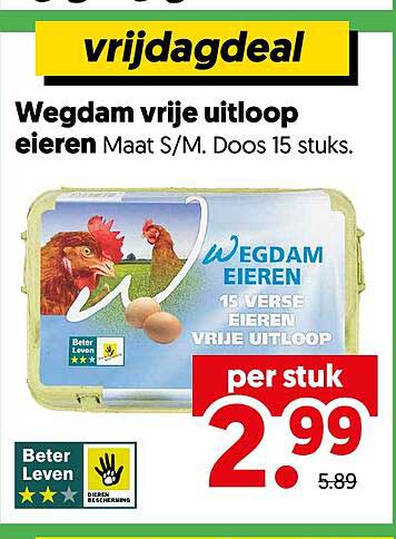 Wegdam vrije uitloop eieren Maat S/M. Doos 15 stuks.