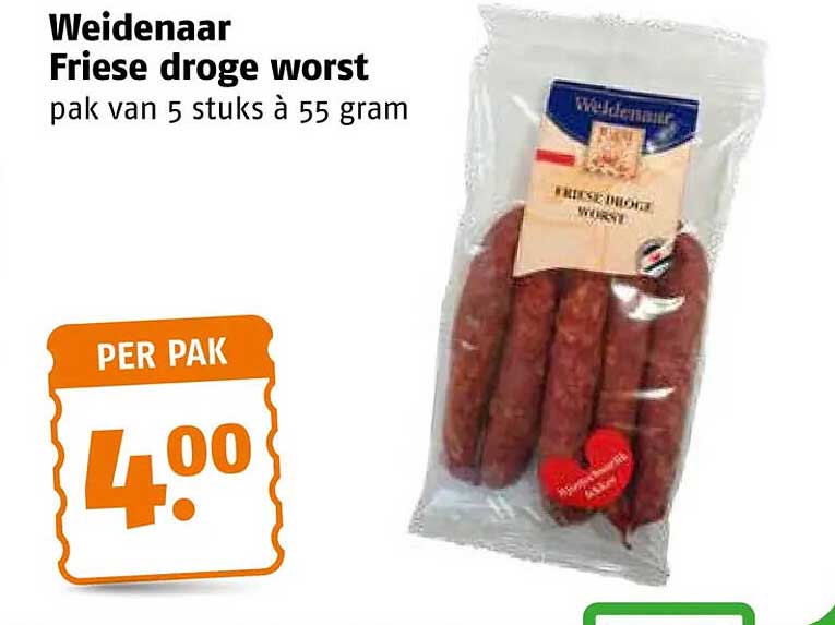 Weidenaar Friese droge worst pak van 5 stuks à 55 gram