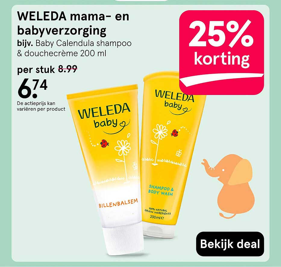 WELEDA mama- en babyverzorging bijv. Baby Calendula shampoo & douchecrème 200 ml 25% korting