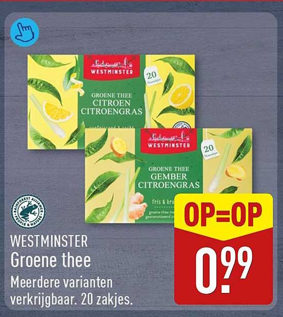 WESTMINSTER Groene thee Meerdere varianten verkrijgbaar. 20 zakjes. OP=OP