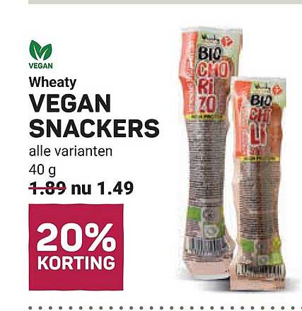 Wheaty VEGAN SNACKERS alle varianten 40 g 20% KORTING