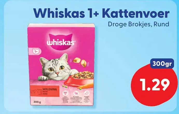 Whiskas 1+ Kattenvoer Droge Brokjes, Rund
