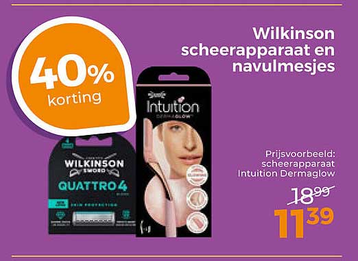 Wilkinson scheerapparaat en navulmesjes 40% korting