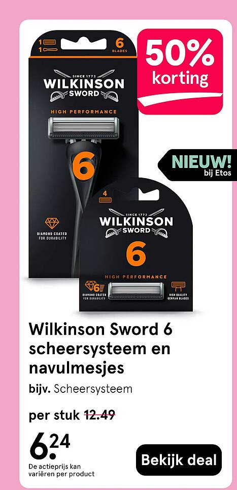 Wilkinson Sword 6 scheersysteem en navulmesjes 50% korting