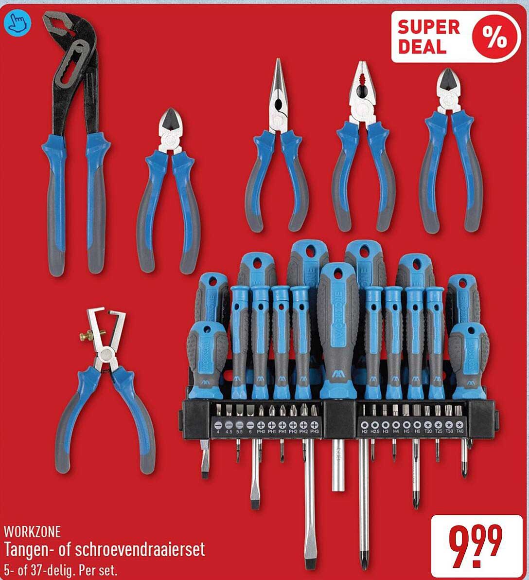 WORKZONE Tangen- of schroevendraaierset 5- of 37-delig. Per set.