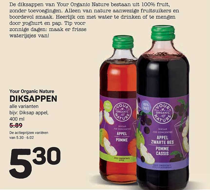 Your Organic Nature Diksappen alle varianten, bijv: Diksap appel, 400 ml