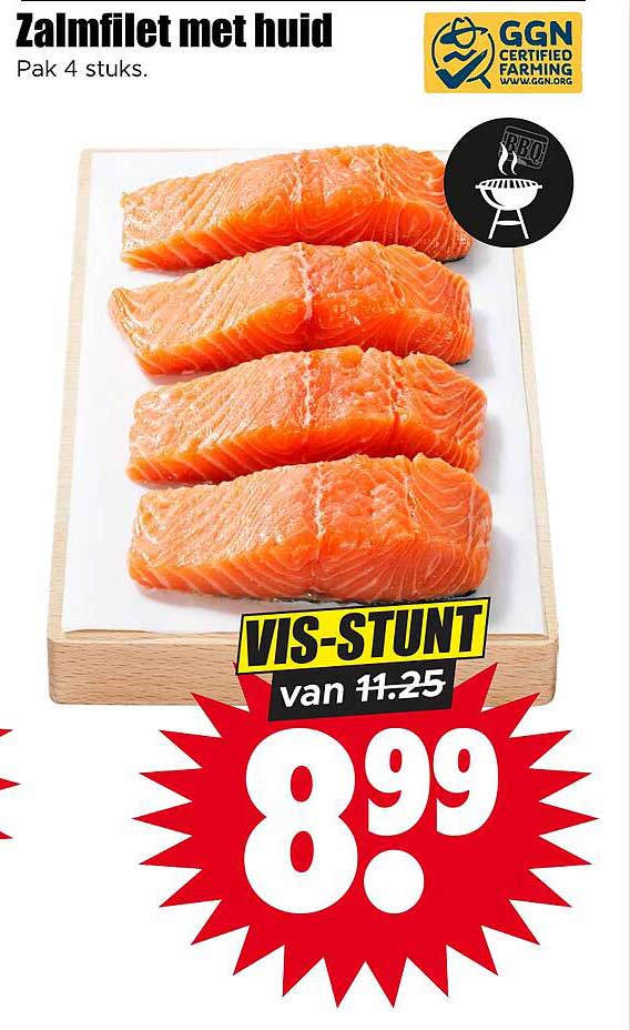 Zalmfilet met huid Pak 4 stuks. VIS-STUNT
