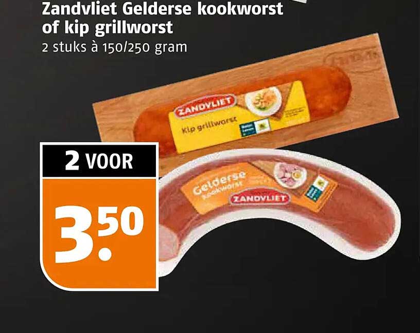 Zandvliet Gelderse kookworst of kip grillworst 2 stuks à 150/250 gram 2 voor