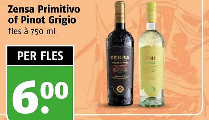 Zensa Primitivo of Pinot Grigio fles à 750 ml