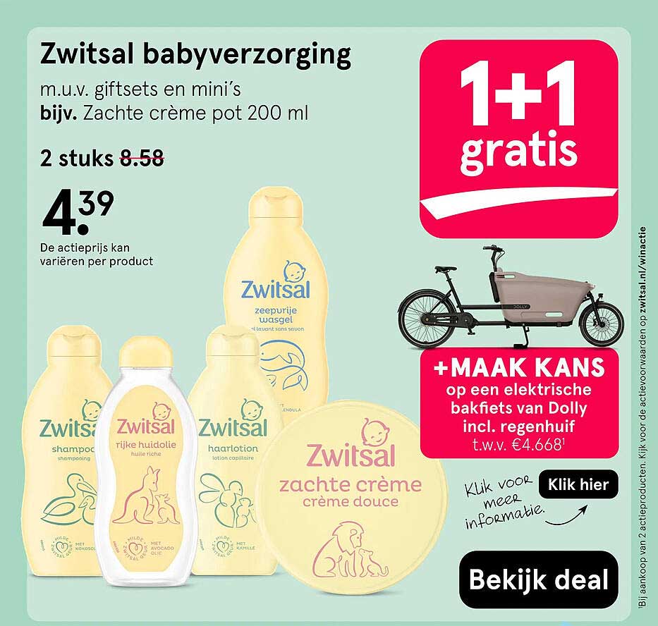 Zwitsal babyverzorging 1+1 gratis