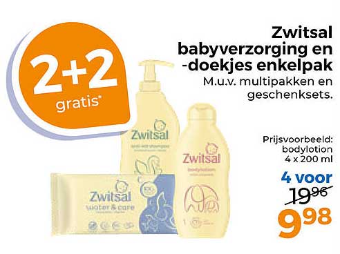 Zwitsal babyverzorging en -doekjes enkelpak 2+2 gratis