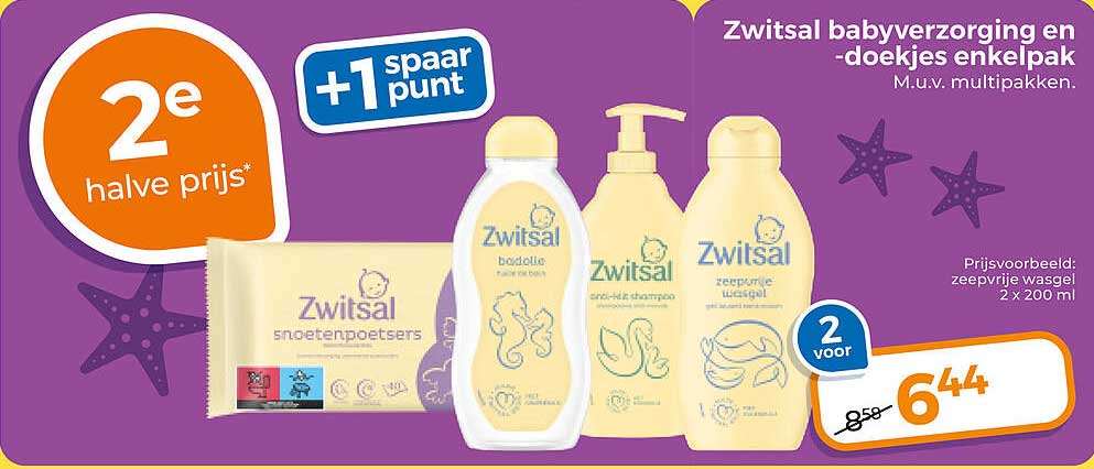 Zwitsal babyverzorging en -doekjes enkelpak 2e halve prijs +1 spaarpunt