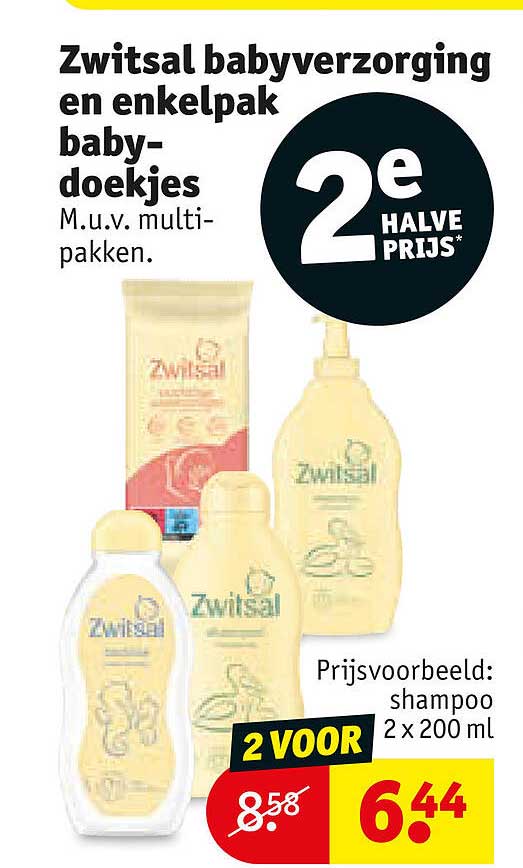 Zwitsal babyverzorging en enkelpak babydoekjes m.u.v. multipakken. 2e halve prijs