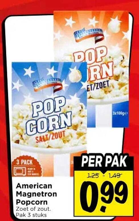 American Magnetron Popcorn Zoet of zout. Pak 3 stuks PER PAK