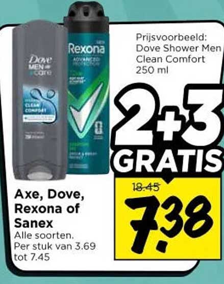 Axe, Dove, Rexona of Sanex 2+3 GRATIS