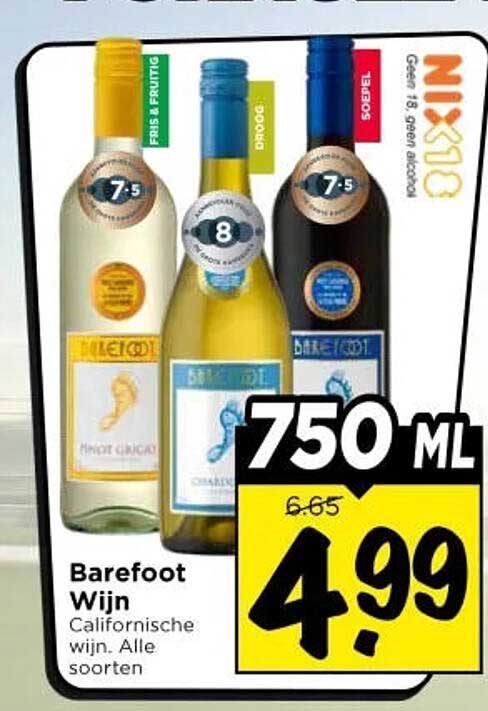 Barefoot Wijn Californische wijn. Alle soorten 750 ML