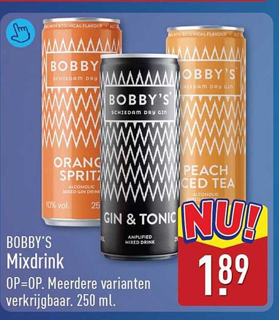BOBBY'S Mixdrink OP=OP. Meerdere varianten verkrijgbaar. 250 ml.