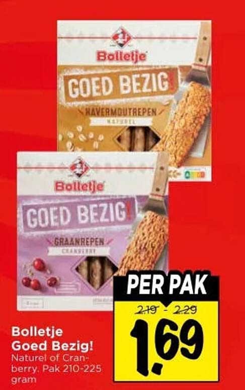 Bolletje Goed Bezig! Naturel of Cranberry. Pak 210-225 gram PER PAK
