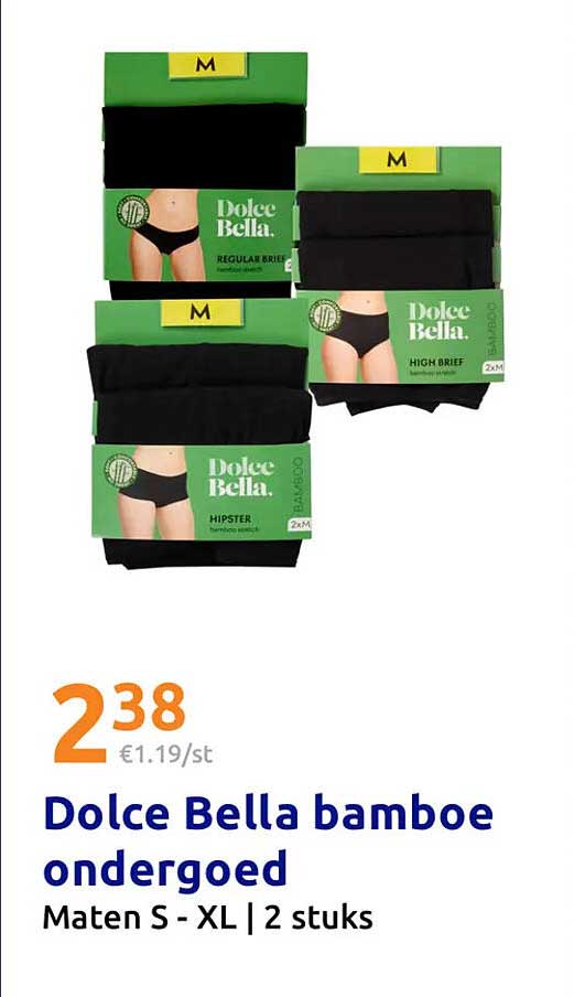Dolce Bella bamboe ondergoed Maten S - XL | 2 stuks
