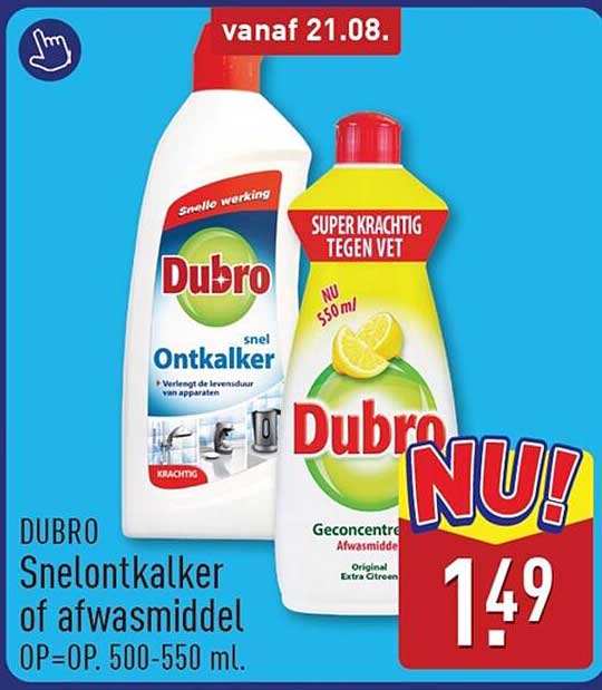 DUBRO Snelontkalker of afwasmiddel 0P=OP. 500-550 ml.