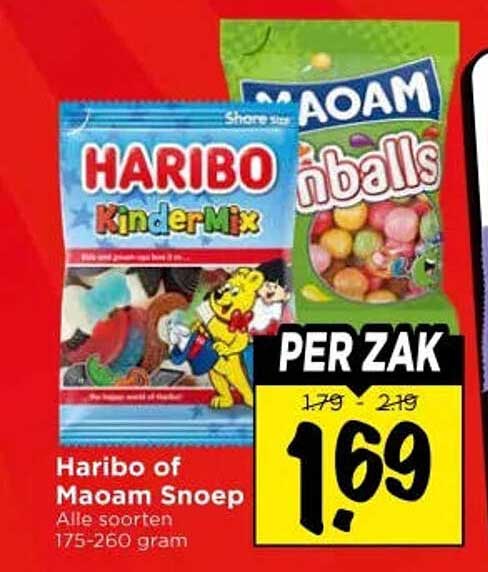 Haribo of Maoam Snoep Alle soorten 175-260 gram PER ZAK