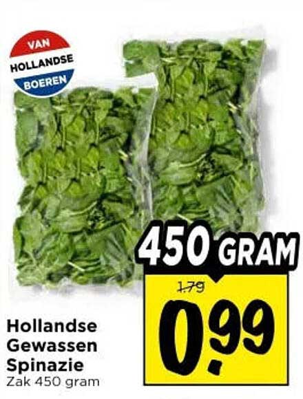 Hollandse Gewassen Spinazie Zak 450 gram