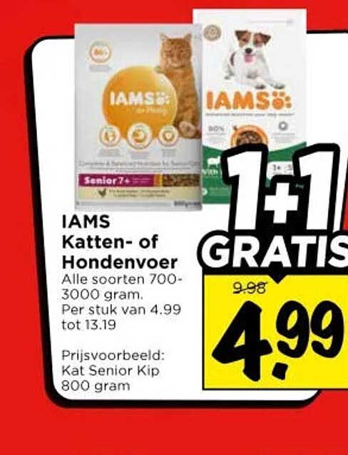 IAMS Katten- of Hondenvoer 1+1 GRATIS
